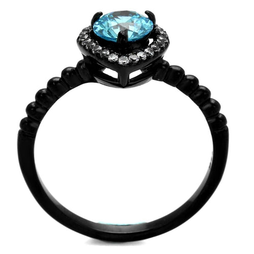 TK2364 - Anillo de acero inoxidable con revestimiento iónico negro (IP) y circonita cúbica de grado AAA.