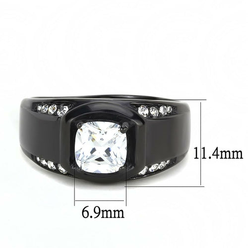 TK3467 - Anillo de acero inoxidable con revestimiento iónico negro y circonita cúbica de grado AAA