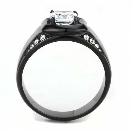 TK3467 - Anillo de acero inoxidable con revestimiento iónico negro y circonita cúbica de grado AAA