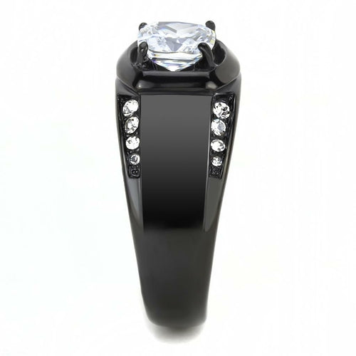 TK3467 - Anillo de acero inoxidable con revestimiento iónico negro y circonita cúbica de grado AAA