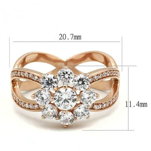 TS586 - Anillo de plata de ley 925 color oro rosa con circonita cúbica de grado AAA transparente