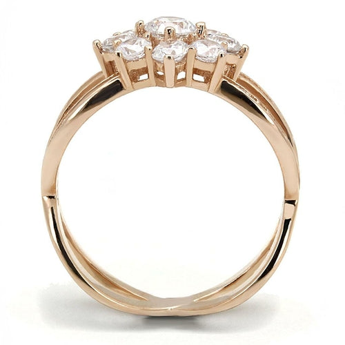 TS586 - Anillo de plata de ley 925 color oro rosa con circonita cúbica de grado AAA transparente
