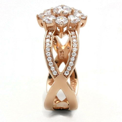TS586 - Anillo de plata de ley 925 color oro rosa con circonita cúbica de grado AAA transparente