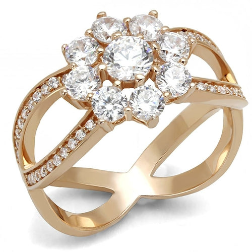 TS586 - Anillo de plata de ley 925 color oro rosa con circonita cúbica de grado AAA transparente