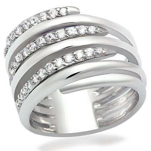 LO2075 - Anillo de latón rodiado con circonita cúbica de grado AAA en color transparente.