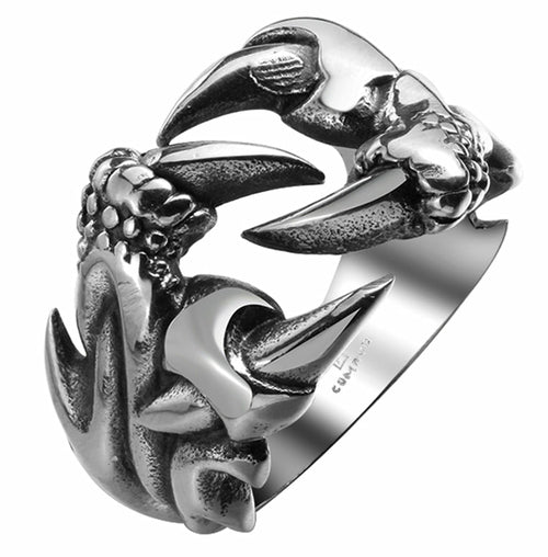 Anillo de acero inoxidable para hombre estilo motero con garra de dragón