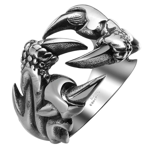 Anillo de acero inoxidable para hombre estilo motero con garra de dragón