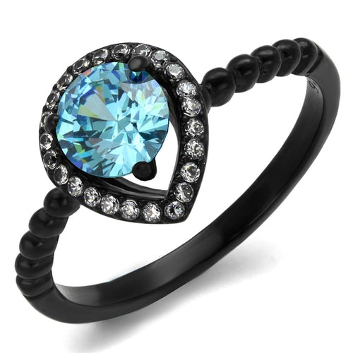 TK2364 - Anillo de acero inoxidable con revestimiento iónico negro (IP) y circonita cúbica de grado AAA.