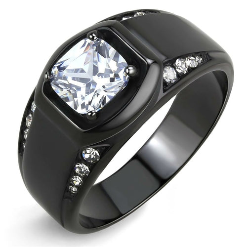TK3467 - Anillo de acero inoxidable con revestimiento iónico negro y circonita cúbica de grado AAA