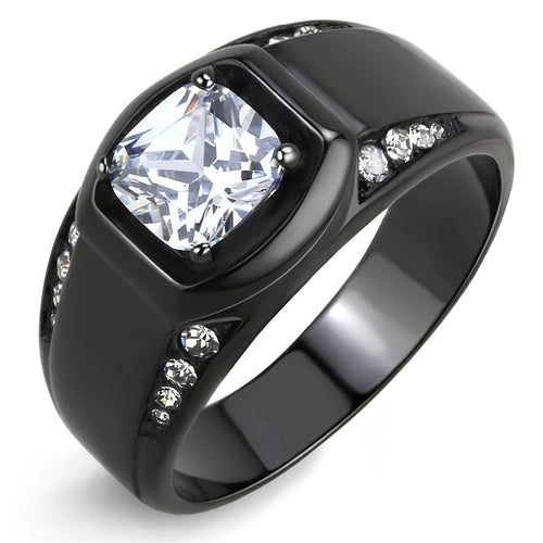 TK3467 - Anillo de acero inoxidable con revestimiento iónico negro y circonita cúbica de grado AAA